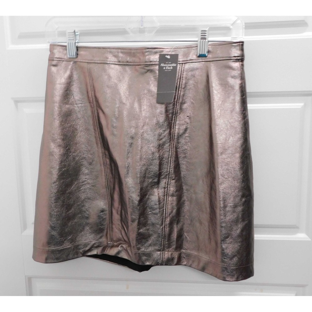 New Abercrombie & Fitch Mini Skirt Faux Leather Metallic Rose Gold Size XS
